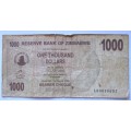 One Thousand Dollars 2007 Zimbabwe Serial Nr AD0088652