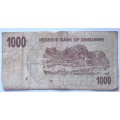One Thousand Dollars 2007 Zimbabwe Serial Nr AD0088652