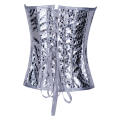 Disco Silver Corset With Textured Pattern and Mild Sweetheart Neckline, Front Zipper