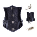 Bold and Graceful Leather Corset With Silver Detail and Prettily Printed Satin