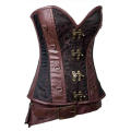 Steel Boned Steampunk Leather and Cloth Corset With Front Buckles