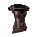 Steel Boned Steampunk Leather and Cloth Corset With Front Buckles