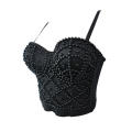 Black Strappy Beaded Corset With Underwire and Adjustable Back Hook and Eye Closure