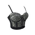 Black Strappy Corset With Silver Sequins Embellishments and Adjustable Back Hook and Eye Closure