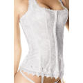 White Halter Style Overbust Bridal Corset With Floral Pattern and Lace Trim