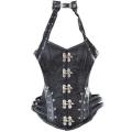 Detailed Steampunk Corset in Black with Choker and Suspender Loops