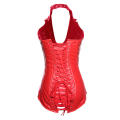 Red 16 Steel Boned Leather Overbust Corset with Windbreaker Collar, Lace-up Back