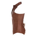 Brown 16 Steel Boned Leather Overbust Corset with Windbreaker Collar, Lace-up Back