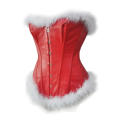 Red Leather Christmas Corset With White Fur Trim