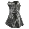 Sexy Faux Leather Corset Dress Black Waist Trainer Bustier Push Up Gothic Steampunk Overbust Corset