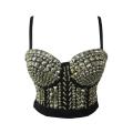 Black Strappy Corset With Gloden Sequins Embellishments and Adjustable Back Hook and Eye Closure