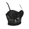 Black Strappy Floral Hollow Corset With Underwire and Adjustable Back Hook and Eye Closure