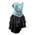 Blue Flower and Wings Printing Corset Dress With Layered Irregular Bottom Design