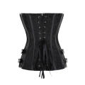 Black Brocade Gothic Corset Tops Overbust Bustiers With Front Buckles