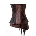 Women Brown Brocade Steampunk Leather Corset With Front Buckles