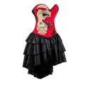 Hot Red Devil Soul Printing Corset Dress With Layered Irregular Bottom Design