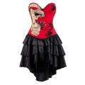Hot Red Devil Soul Printing Corset Dress With Layered Irregular Bottom Design