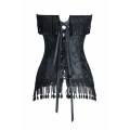 Luxurious Beaded Fringed, Lace Trimmed Black Tie Laces Corset Top