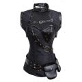 Ravishingly Eye-Catching and Edgy Leather Trimmed Buckled Corset Top