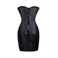 Figure-hugging Black Corset Dress with Front Hook and Eye Closure & Lace-up