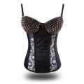 Stunning Black Overbust Corset with Skull Print and Studded Cups