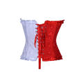 Enchanting Cute White & Red Overbust Boned Corset Top with Half Zip Up