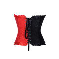 Enchanting Cute Black & Red Overbust Boned Corset Top with Half Zip Up