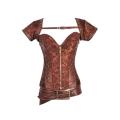 Beautiful Steampunk Leather and Cloth Corset Top With Front Zipper & Buckles