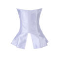 White Satin Boned Corset With Ruffled Skirt, Hook and Eye Closures in Back, and Satin Ribbon Lace-up