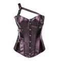 Coppery Leather Overbust Corset With One Shoulder Halter Style and Belt Detailing