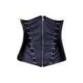 Black Underbust Corset With Leather Criss-cross Vertical Line Detailing Front