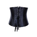 Black Underbust Corset With Leather Criss-cross Vertical Line Detailing Front