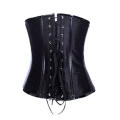 Fetish Black Satin Underbust Corset With Faux-Leather Detail and Silver Buckles Over Front Zipper Cl