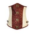 Cream and Brown Underbust Corset With Floral Print, Buckle Accents, Latch Hook Front, and Laced Back