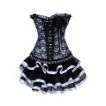 Black and White Net Overlay Mini Corset Dress With Large Corsage Detail