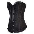Black Satin Floral Brocade Structured Corset Wih Metal Busl Front Closure and Satin Ribbons Back Lac