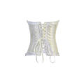 White Satin Floral Brocade Structured Corset Wih Metal Busl Front Closure and Satin Ribbons Back Lac