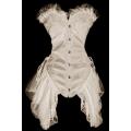 White Bridal Overbust Structured Corset With Filligree Embroidered Lace Bodice and Tulle and Lace Si