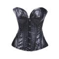 Black Faux Leather Strapless Corset With Inset Skull Pattern Detail and Lace Through Back