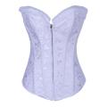 White 12 Steel Boned Victorian Corset With Floral Brocade Pattern and Bust Ruched Trim, Steel Boned,