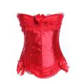 Plus Size Red Satin Lace Frilled Corset With Bows, Matching Panty, and Ribbon Tie Back