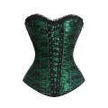 Sexy Green Corset With Black Floral Lace Overlay, Lace-up Front Panel and Ruched Lace Trim without m