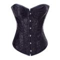 Black Victorian Corset With Discreet Floral Brocade Pattern, Modesty Cover, Front Busk