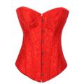 Fiery Red Victorian Corset With Discreet Floral Brocade Pattern, Modesty Cover, Front Busk
