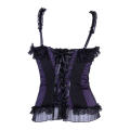 Sexy Bondage-Style Black and Purple Corset With Lace Detailing and Buckled Chest