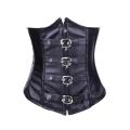 Black PVC-Style Strapless Corset With Metal Poppers and Silver Buckled Waist