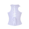 White Lace Overlay Corset With Racer-back Straps, Hook and Eye Front Closure, and White Lace-up Back