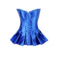 Blue Satin Boned Corset With Ruffled Skirt, Hook and Eye Closures in Back, and Satin Ribbon Lace-up