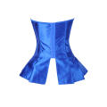 Blue Satin Boned Corset With Ruffled Skirt, Hook and Eye Closures in Back, and Satin Ribbon Lace-up