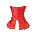 Red Satin Boned Corset With Ruffled Skirt, Hook and Eye Closures in Back, and Satin Ribbon Lace-up F